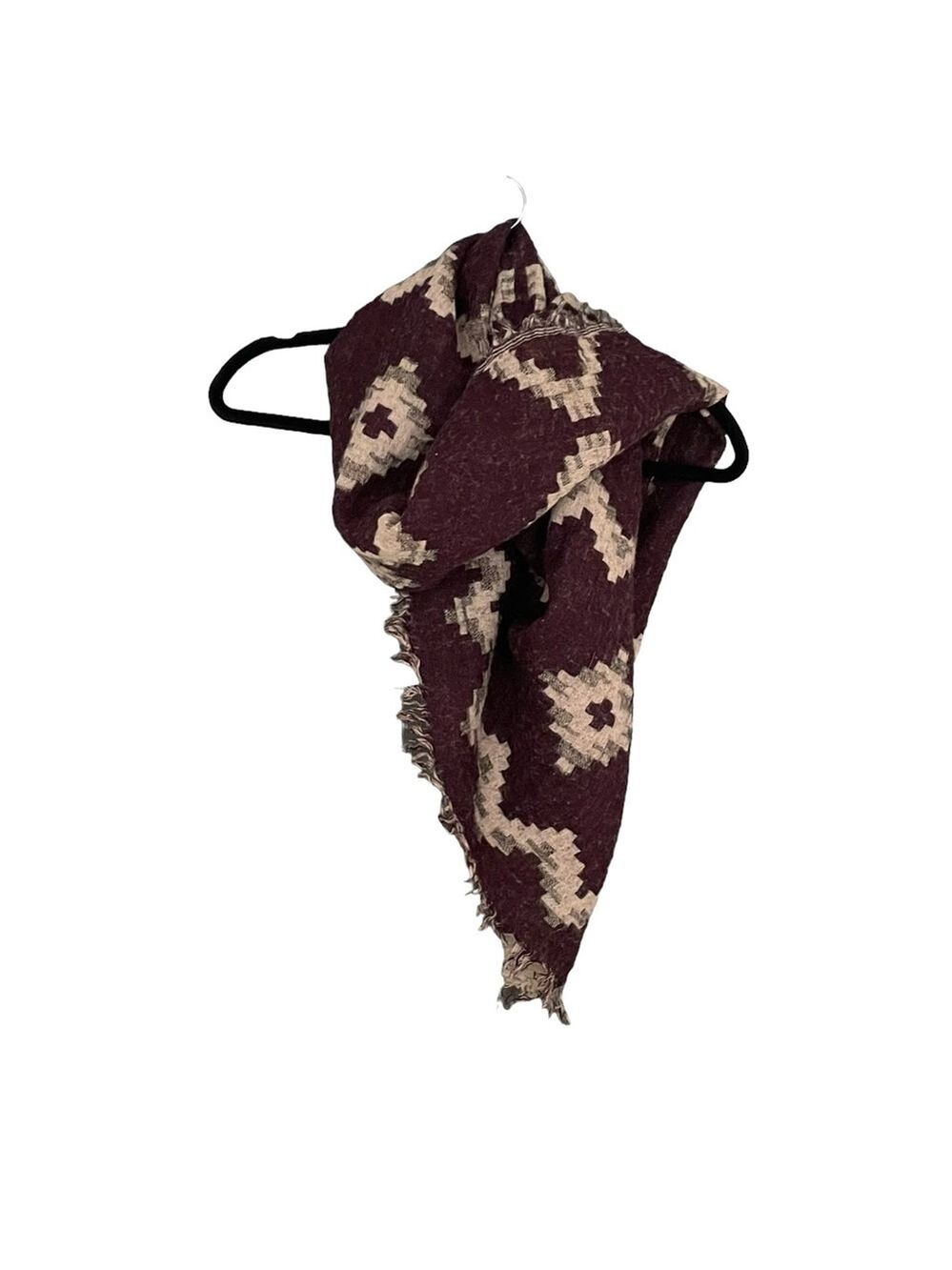 ARITZIA Wilfred Reversible Wool Diamond Mosaic Blanket Scarf Burgundy Tan